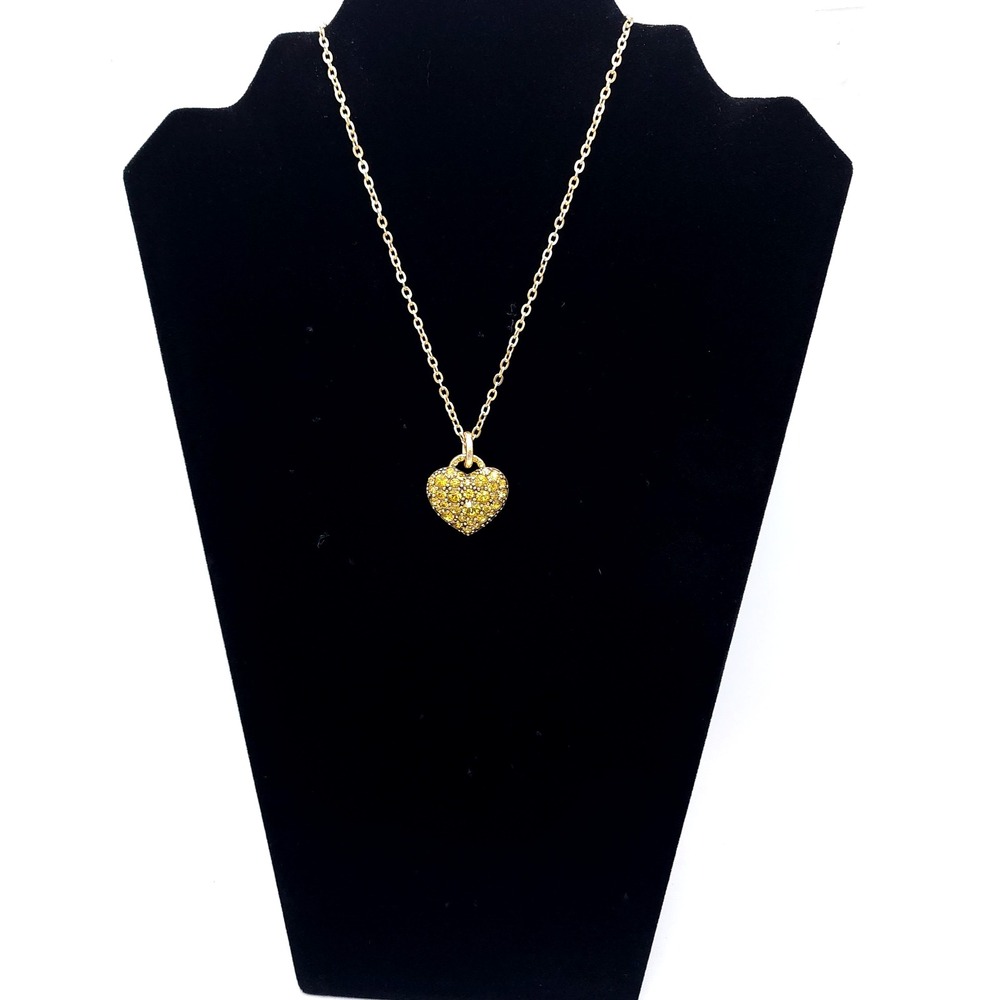 Pilgrim Gold Puff Heart Necklace Yellow Swarovski Crystal NWT